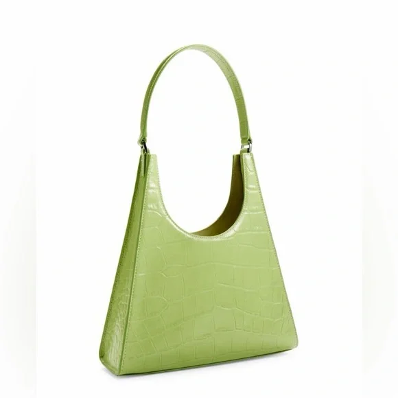 🔥🔥🔥NEW Staud Rey Green Croc Embossed Leather Shoulder Bag - Picture 2 of 14